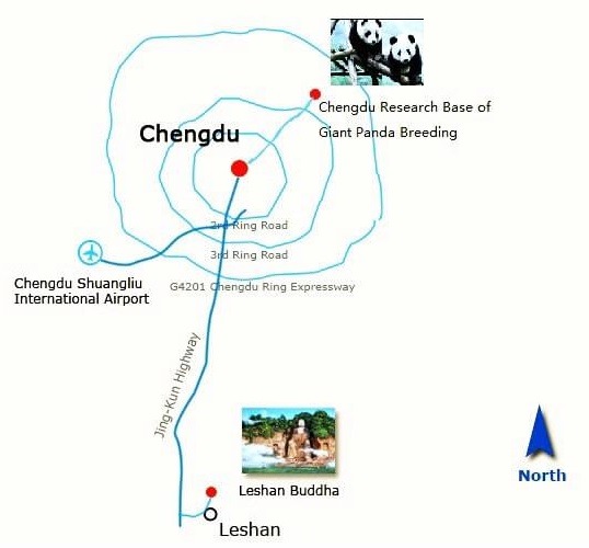 Chengdu Panda Base and Leshan Giant Buddha Map