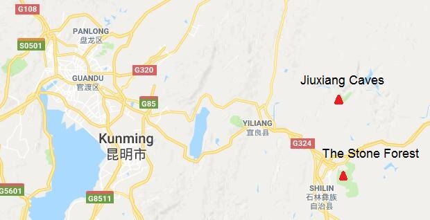 Kunming Stone Forest and Jiuxiang Caves Map